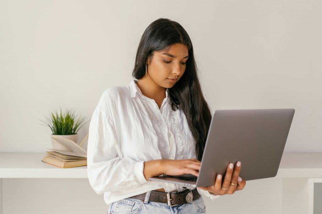 Woman working on laptop